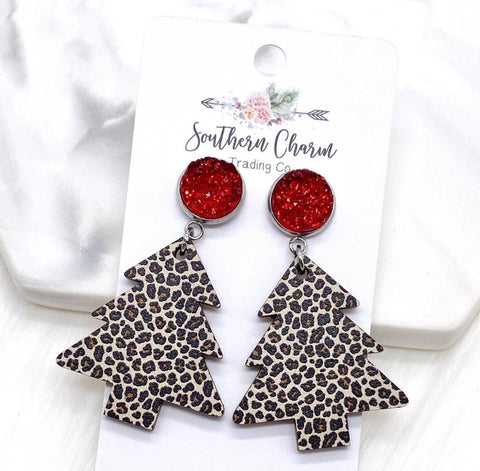 Leopard & Red Earrings