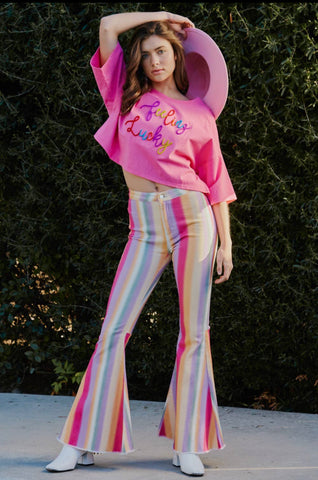 Abstract Flare Denim Pants