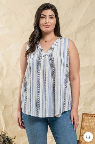 Multi Pattern Sleeveless Top (Plus Size)