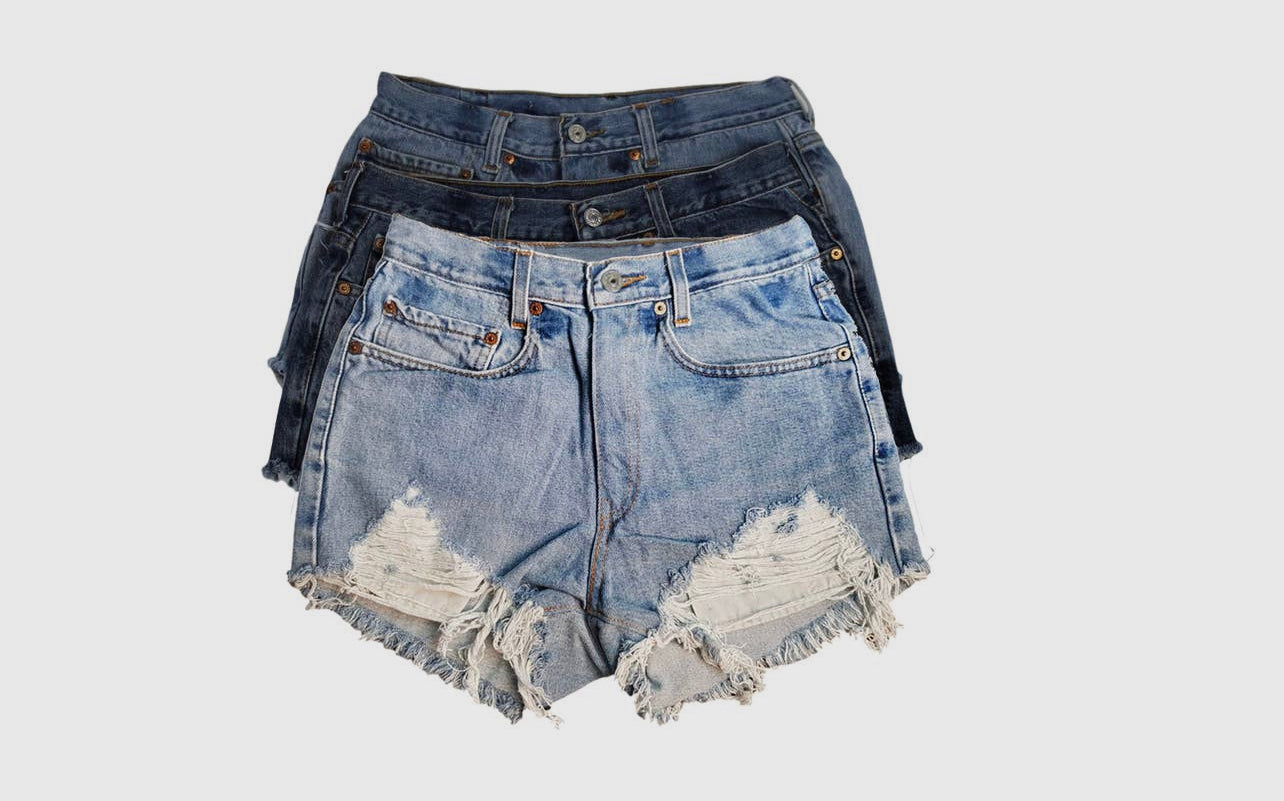 Levi Upcycled Frayed Vintage Denim Shorts