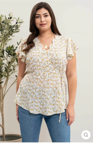 Front Floral Print Surplice Top
