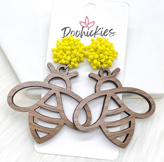 Wooden Bee Earrings